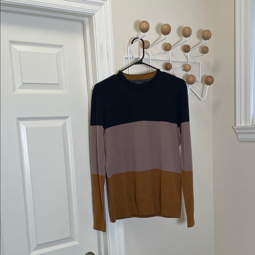 Ted Baker Wool Blend Long Sleeve Sweater - Navy / Pink / Brown - 4